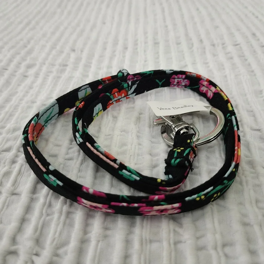 Vera Bradley Tangerine Twist Lanyard Floral Black Cotton Key ID Holder 24166-R45